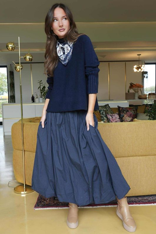 Paloma Bubble Hem Midi Skirt Navy